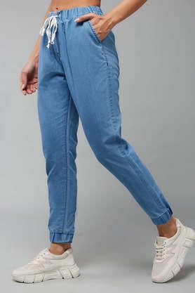 solid denim regular fit women's joggers - blue denim