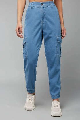 solid denim regular fit women's joggers - light blue