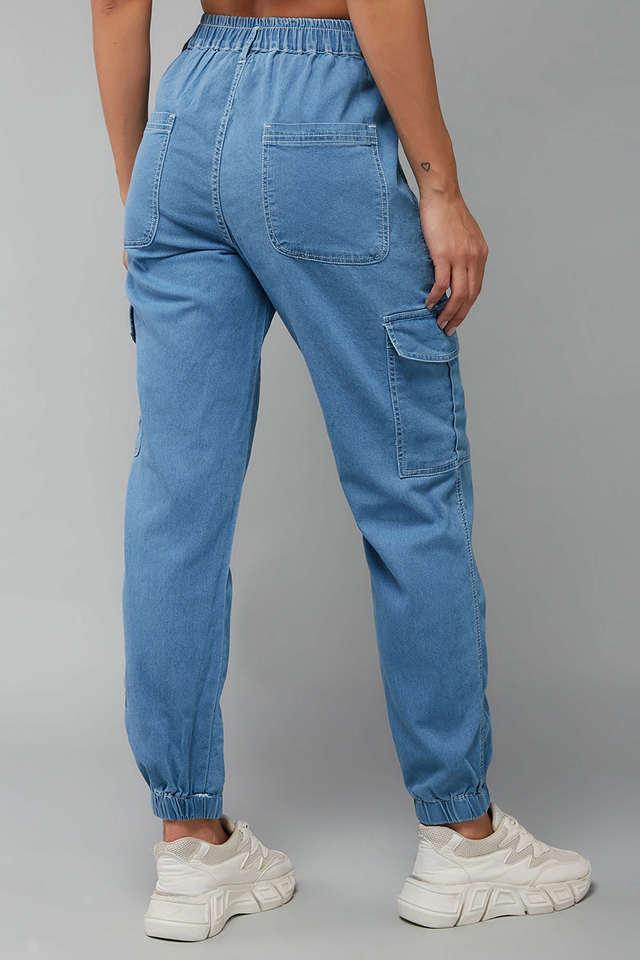 solid denim regular fit women's joggers - light blue