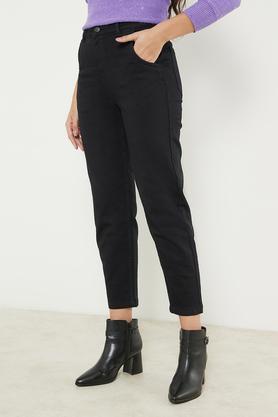 solid denim regular fit women's pants - black