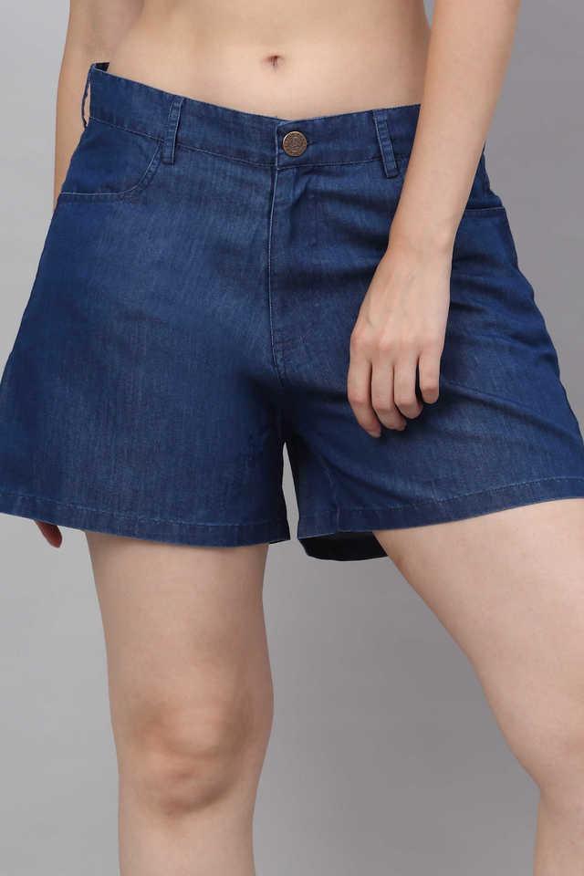 solid denim regular fit womens shorts