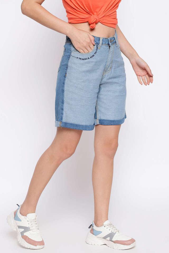 solid denim regular fit womens shorts