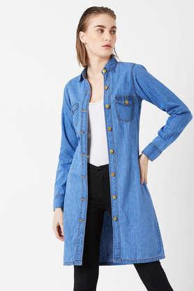 solid denim relaxed fit women's jacket - blue