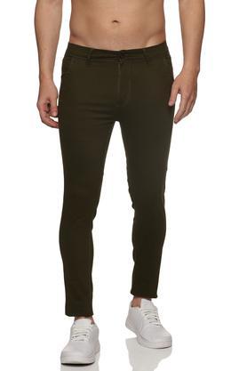 solid denim skinny fit men's casual trousers - dark olive