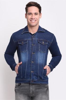 solid denim slim fit mens casual jacket - blue
