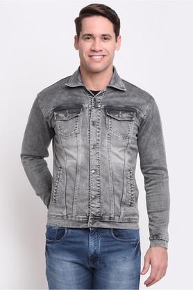 solid denim slim fit mens casual jacket - grey