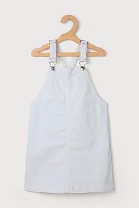 solid denim square neck girls casual wear dress - white