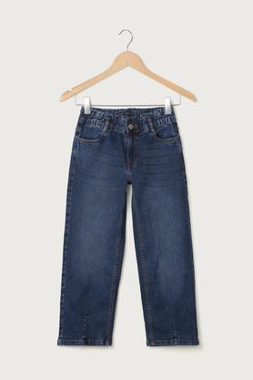 solid denim straight fit girls jeans - indigo