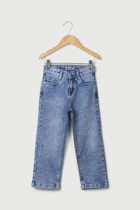 solid denim straight fit girls jeans - stone