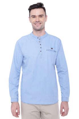 solid denim tapered fit men's casual kurta - ice