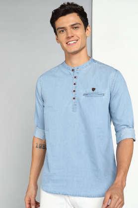 solid denim tapered fit men's casual kurta - ice