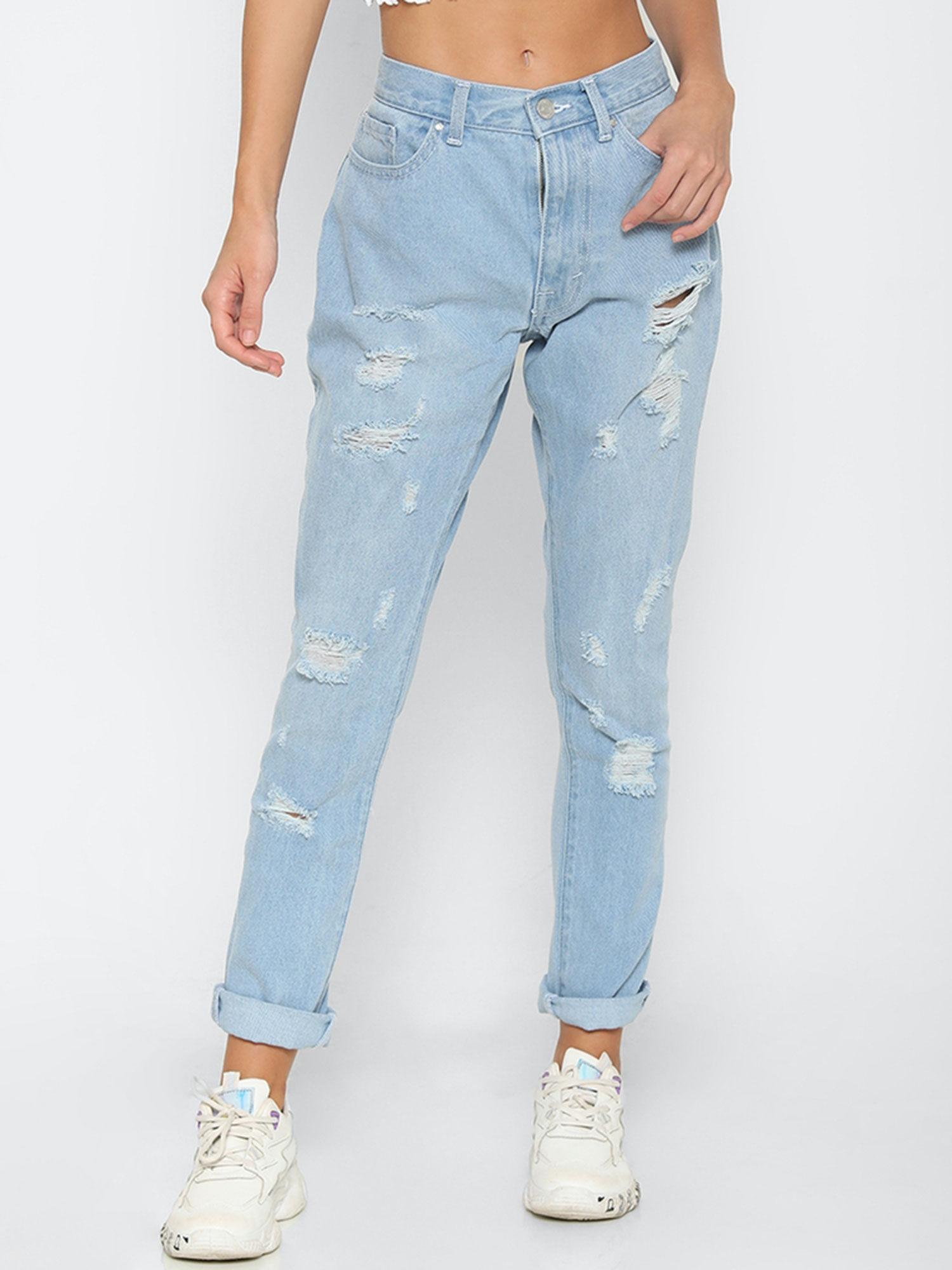 solid distressed denim pant