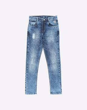 solid distressed slim-fit jeans