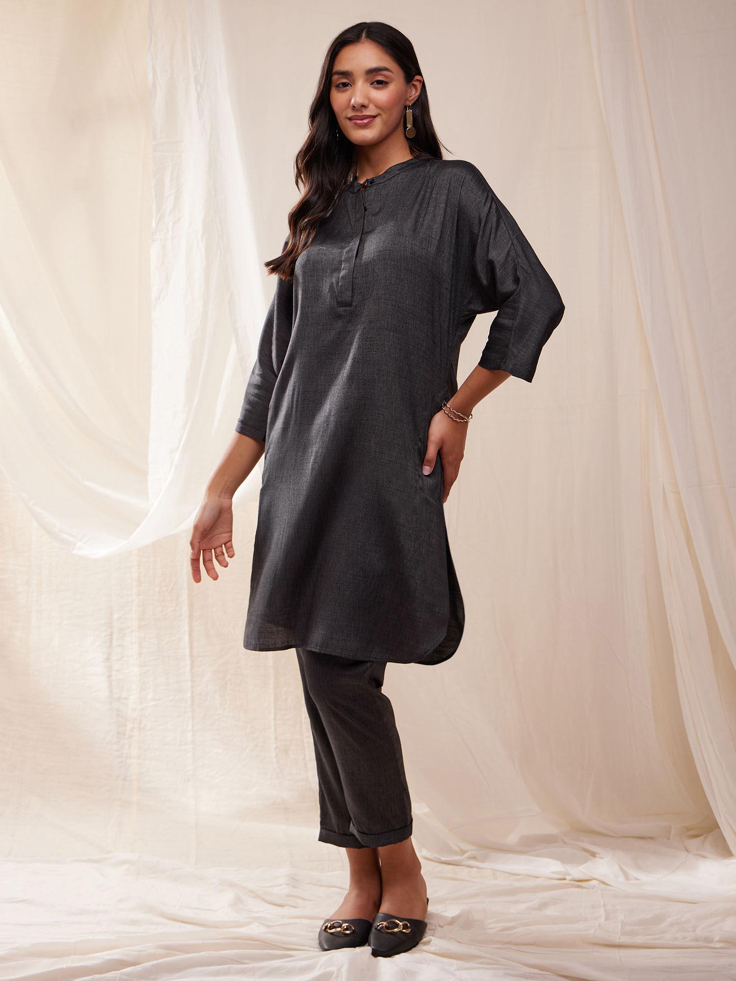 solid dolman sleeve kurta- grey