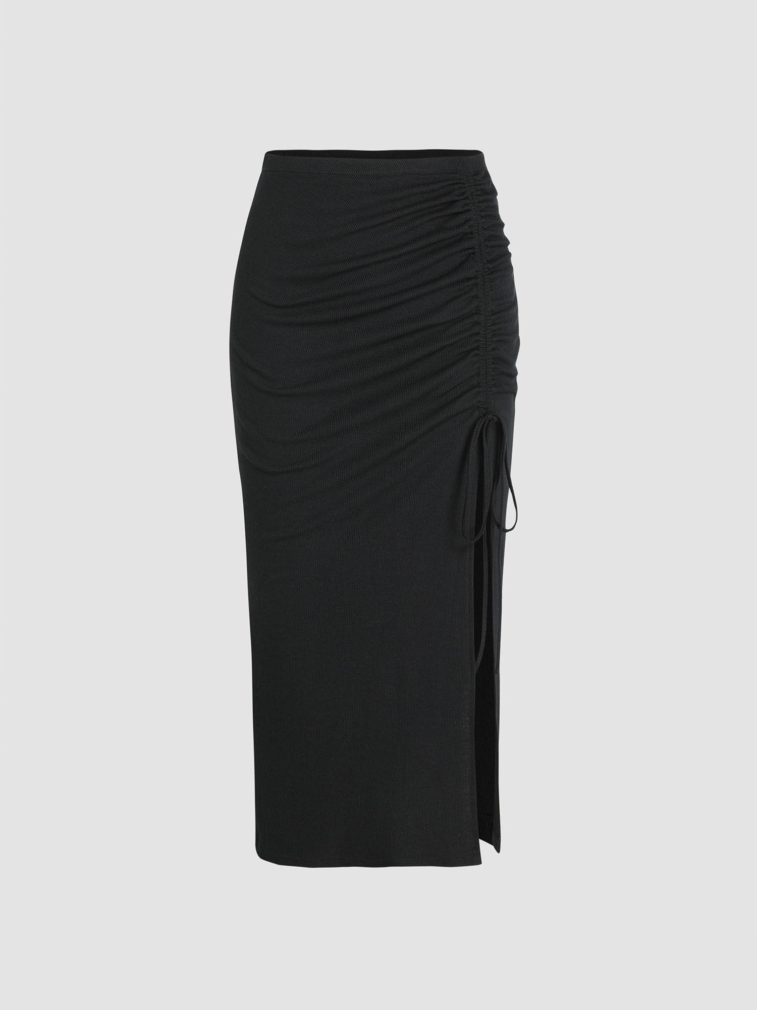 solid drawstring split maxi skirt