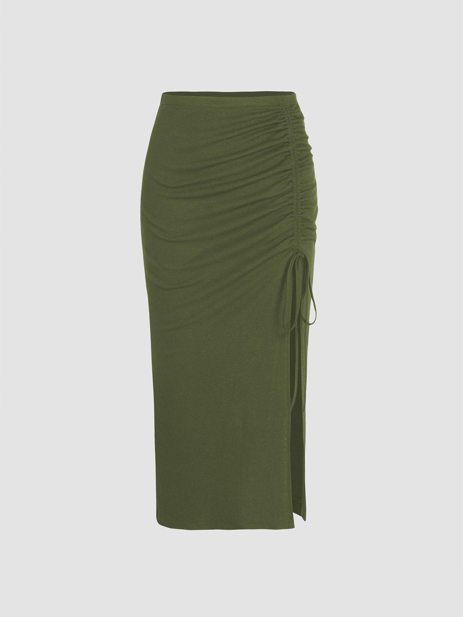 solid drawstring split maxi skirt