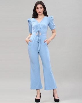 solid elbow length sleeve jumpsuit