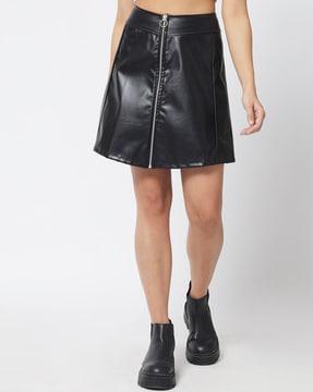 solid faux leather mini skirt