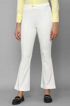 solid flared fit blended women's formal wear trouser - white