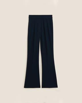 solid flared flat-front pants