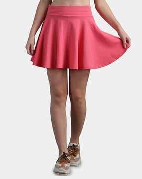 solid flared mini skirt