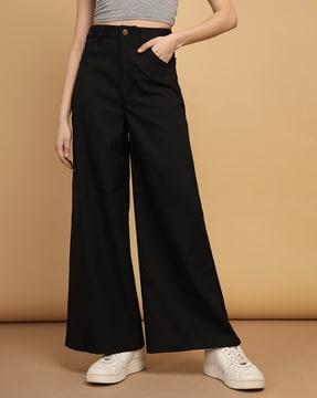 solid flared trousers