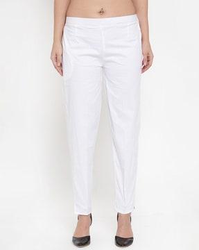 solid flat-front ankle-length trousers