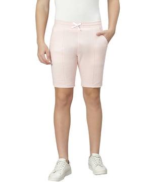 solid flat front shorts with elasticated waistband