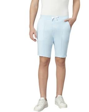 solid flat front shorts with elasticated waistband