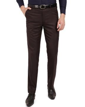 solid flat-front trousers