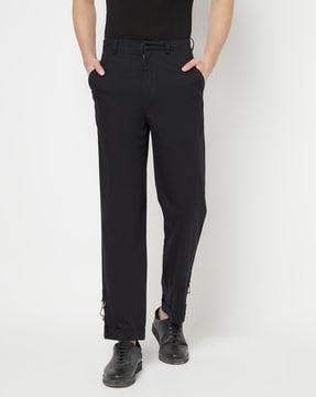 solid flat front trousers