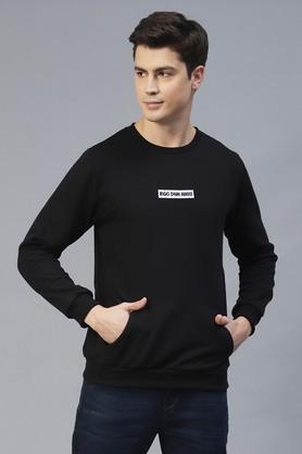 solid fleece regular fit men's sweatshirt - black