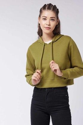 solid fleece round neck women's sweatshirt - olive