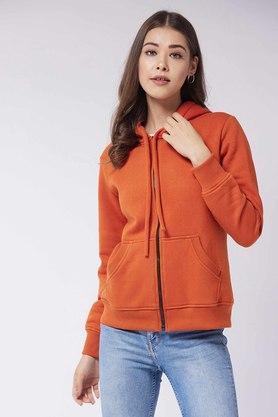 solid fleece round neck women's sweatshirt - rust