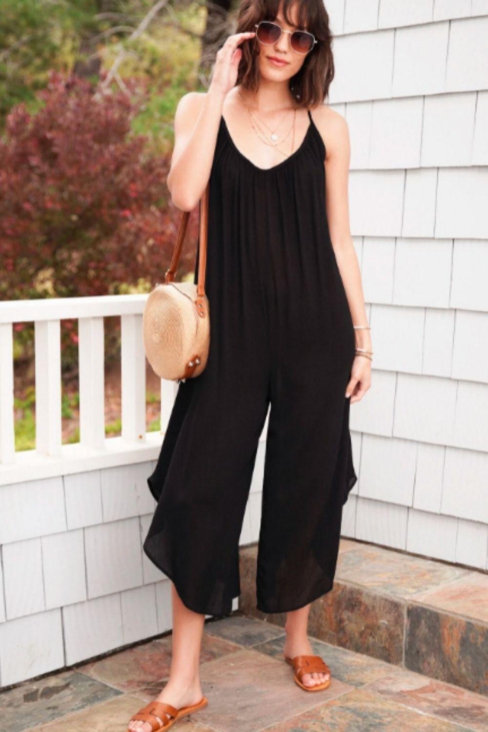 solid flounce hem jumpsuit