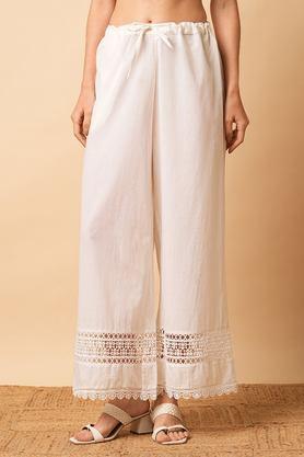 solid full length cotton blend women's palazzos - off white