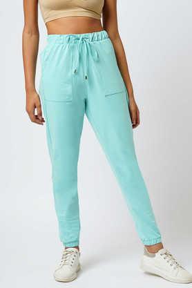 solid full length cotton blend women's treggings - sky blue