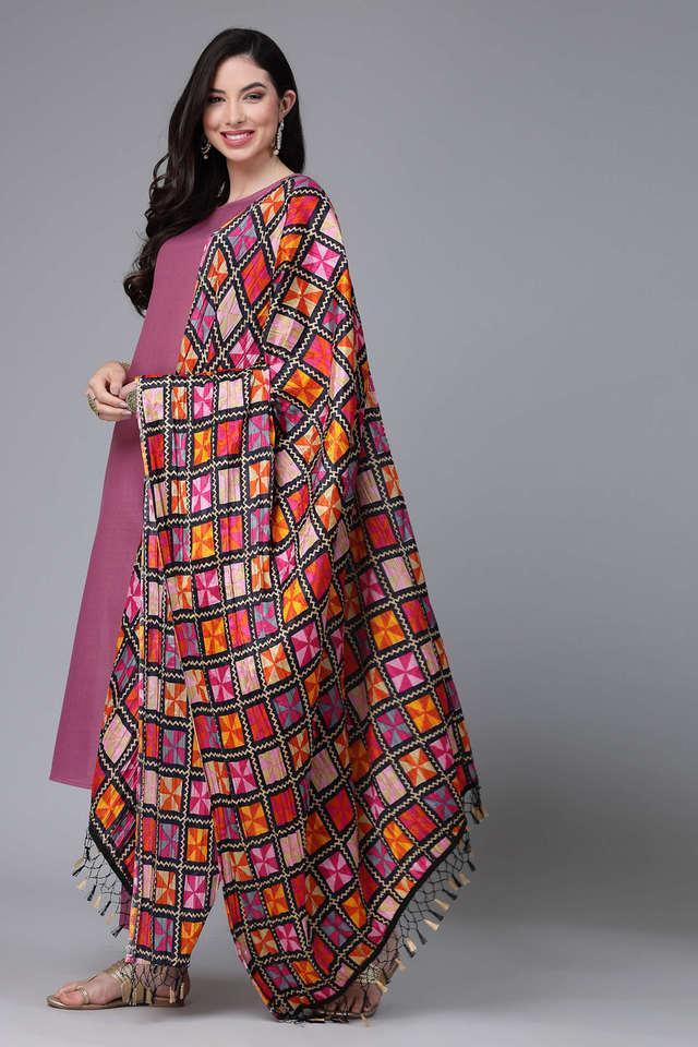 solid full length cotton blend woven womens kurta pant dupatta set