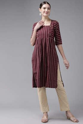 solid full length cotton knitted women's kurta set - multi