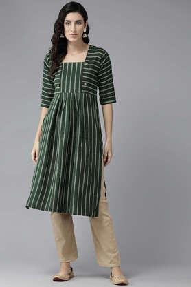 solid full length cotton knitted women's kurta set - multi