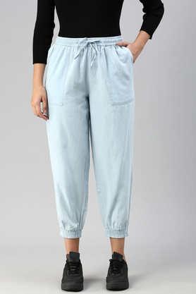solid full length cotton women's jogger - ice blue