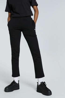 solid full length cotton women's joggers - black