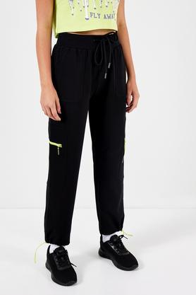 solid full length cotton women's joggers - black