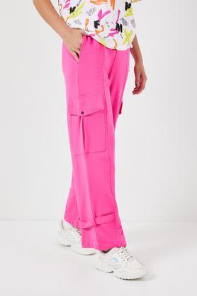 solid full length cotton women's joggers - pink