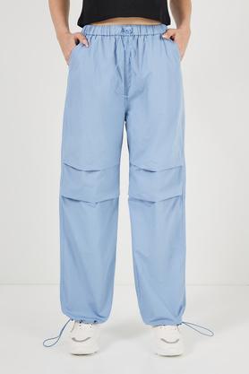 solid full length cotton women's joggers - powder blue