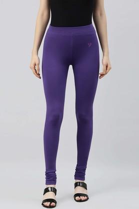 solid full length cotton women's leggings - lavender