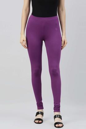 solid full length cotton women's leggings - lavender