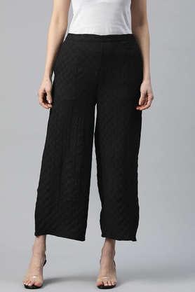 solid full length cotton women's palazzos - black