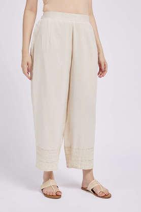 solid full length cotton women's palazzos - ivory
