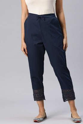 solid full length cotton women's palazzos - navy